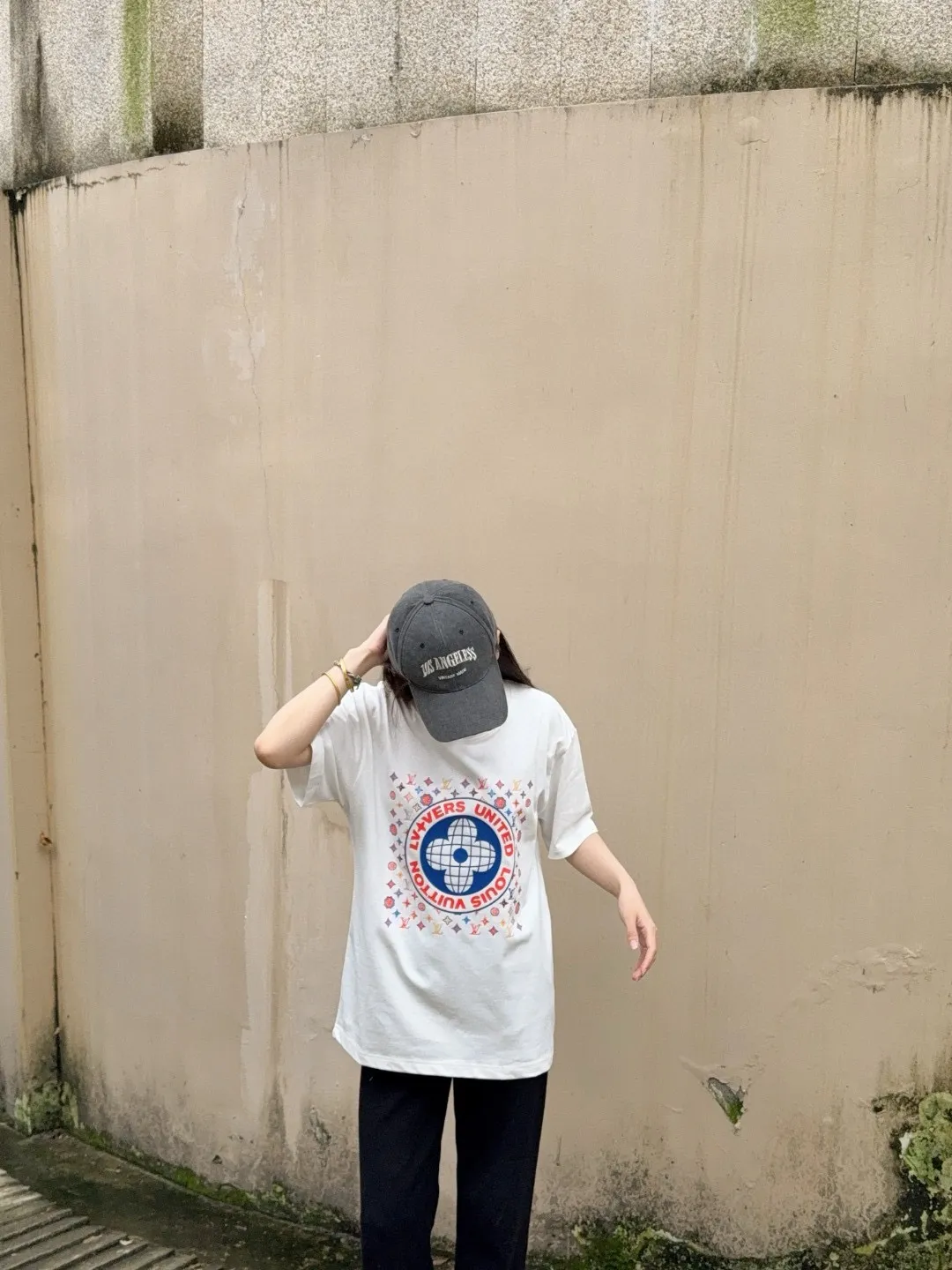 Louis Vuitton/Louis Vuitton 25ss printed logo laminated letter short sleeves